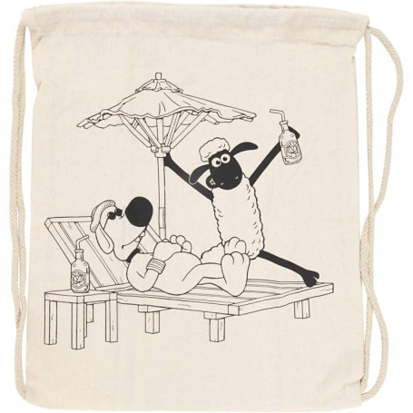 Sac à dos Shaun le mouton en coton avec cordon de serrage - 37 x 40 cm