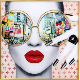 Tableau mural design Times Square avec éléments en verre - 80 x 80 cm