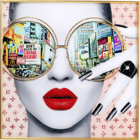 Tableau mural design Times Square avec éléments en verre - 80 x 80 cm