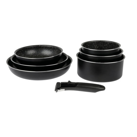 Batterie de Cuisine 7 Pièces Sitram en Aluminium Noir avec Manche Amovible