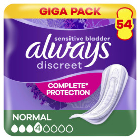 Always Discreet Serviettes Normal pour Fuites Urinaires - Protection Discrète et Fiable, 54 Unités