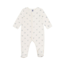 Dors Bien Enfant Petit Bateau en Côtelé avec Imprimé Cœur Pailleté - Milk/Argent, 3 Mois