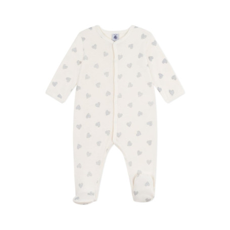 Dors Bien Enfant Petit Bateau en Côtelé avec Imprimé Cœur Pailleté - Milk/Argent, 3 Mois