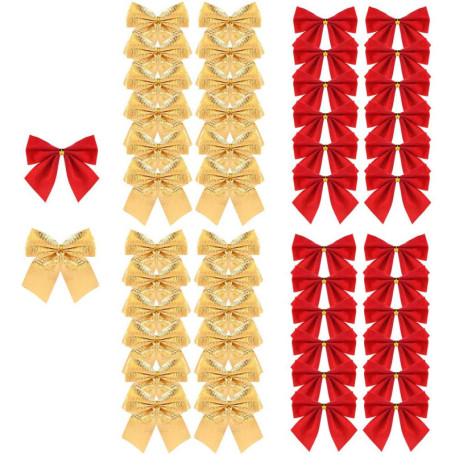 Noeuds Décoratifs de Noël Amacoam - 48 Pièces en Rouge et Or