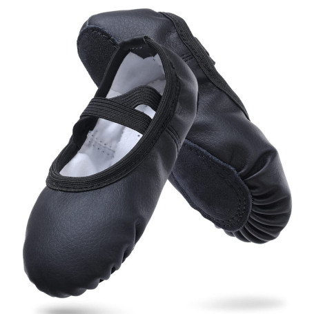 Ballerines en Cuir Noir pour Danse et Yoga - Chaussures Demi-Semelle pour Femmes et Filles