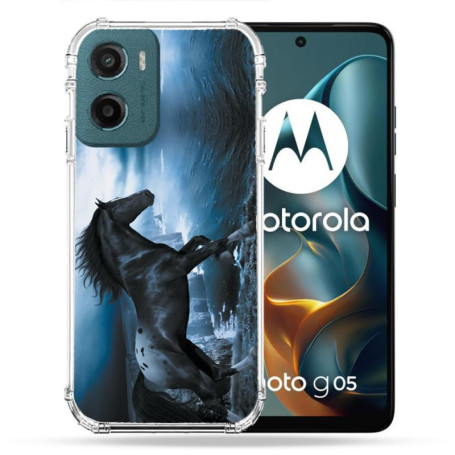 Coque Renforcée Transparente pour Motorola G05/E15 - Cheval Noir
