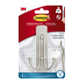 Crochet Double Résistant en Nickel Satiné pour Salle de Bains - Accrochage Sans Dommages