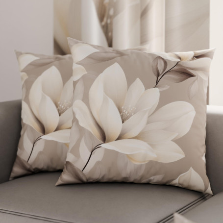 Lot de 2 Taies d'Oreillers 80x80 cm en Microfibre Hypoallergénique - Motif Floral Gris