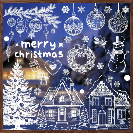 Autocollants de Noël pour Fenêtres - 9 Feuilles Décoratives 3D en PVC