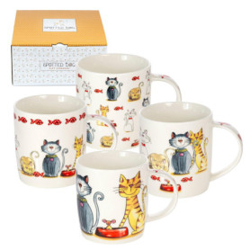Lot de 4 Tasses en Céramique Chat - Mug Original pour Amoureux des Chats