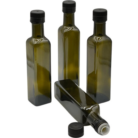 Lot de 4 Bouteilles en Verre pour Huile avec Bec Verseur et Étiquettes
