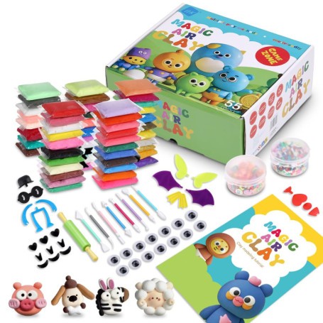 Kit d'Argile Polymère NK - 55 Couleurs avec Manuel Illustré pour Enfants