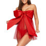 Robe Babydoll Sexy Rouge en Satin pour Femme - Lingerie Tulle sans Bretelles