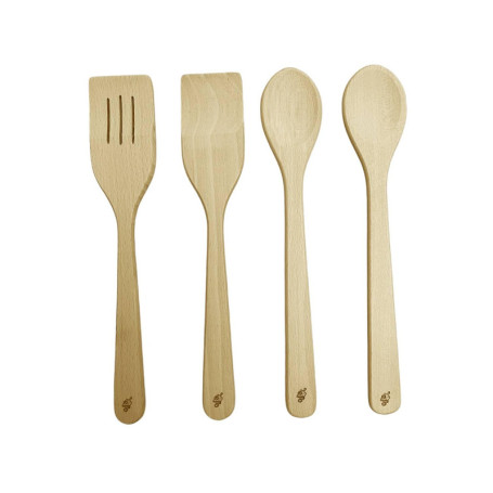EFO Lot de 4 Spatules en Bois de Hêtre Naturel pour Cuisine