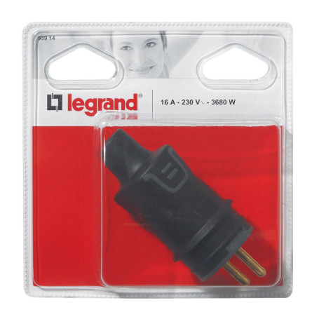 Fiche Mâle Legrand avec Terre - Prise Électrique Caoutchouc 16A - Noir
