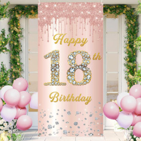 Bannière d'Anniversaire Rose Gold pour Fille de 18 Ans - Décoration Festive