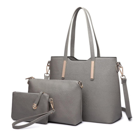 Miss Lulu Sac à Main Femme 3 Pièces - Cabas et Pochette Gris