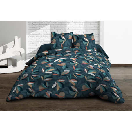 Housse de Couette 240x260 cm avec 2 Taies en Pur Coton - Modèle Lena Bleu