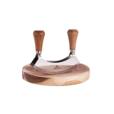 Hachoir Demi-Lune Gerlach en Acier Inoxydable avec Planche en Bois d'Acacia