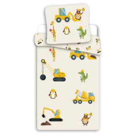 Parure de Lit Bébé Construction 100% Coton - Housse de Couette et Taie d'Oreiller