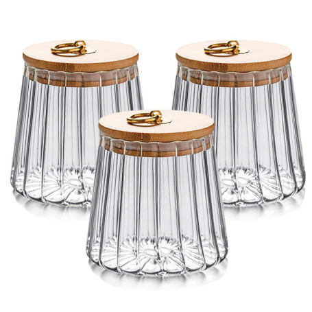 MIVIDE Lot de 3 Bocaux en Verre Hermétiques avec Couvercle en Bambou - 700ml