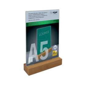 Présentoir de Table Acrylique A5 avec Base en Bois de Chêne