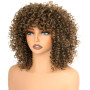 PORSMEER perruque brune courte afro bresilienne Bouclée avec frange pour femmes noires court kinky curly cheveux perruque synthé