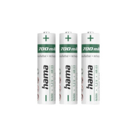 Hama Lot de 3 Piles Rechargeables AAA NiMH 700 mAh - Charge Rapide et Faible Autodécharge