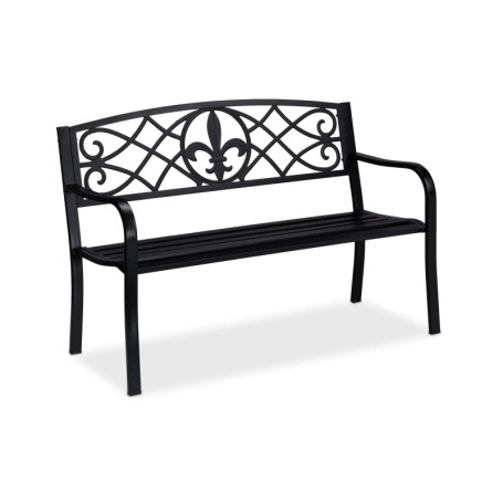 Banc de Jardin Relaxdays Noir avec Motif Fleur de Lis pour 2 Personnes