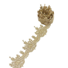 Galon de Dentelle Doré en Cœur - 10 Yards de Ruban Brodé pour Créations Artisanales