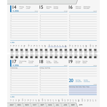 Calendrier Hebdomadaire BRUNNEN 2026 - Format Compact en Carton Blanc