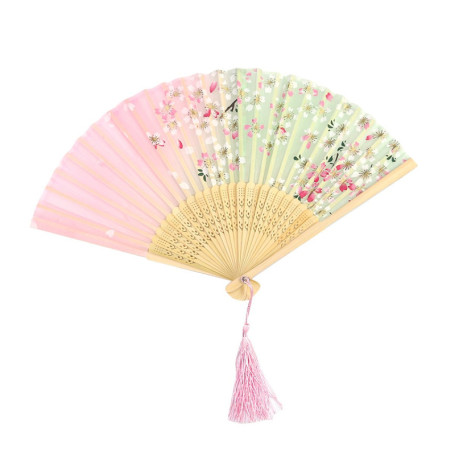 Éventail Japonais Pliable en Bambou avec Fleurs de Cerisier - Accessoire Estival Élégant