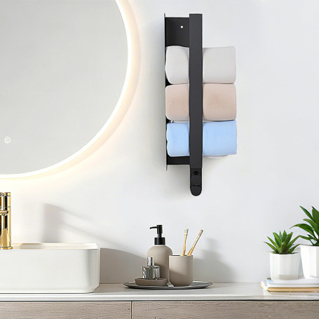Porte Serviette Mural VINATO Noir 43cm - Installation Facile sans Perçage