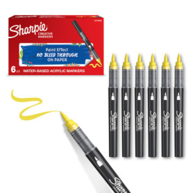 Sharpie Marqueurs Créatifs Jaunes - Lot de 6 Feutres Acryliques à Pointe Pinceau