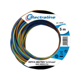 Couronne de Câble Electraline H07 V-K 3X1,5mm - 5M Noir/Bleu/Jaune-Vert
