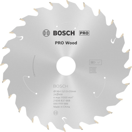 Lame de Scie Circulaire Bosch PRO Wood pour Bois - 136 mm, 24 Dents