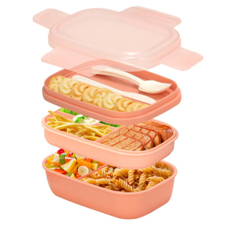 Cozary Boîte à Lunch Rose 1900ML avec Compartiments et Couverts