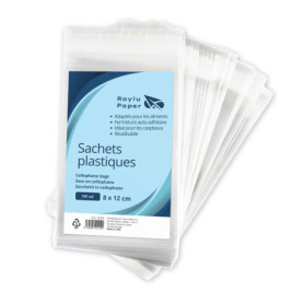 Lot de 100 sacs en cellophane transparents avec fermeture auto-adhésive - RAYLU PAPER