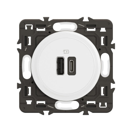 Prise Céliane Legrand Double USB-C et USB-A - Recharge Rapide 3A - Blanc