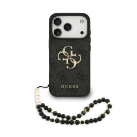 Coque iPhone 17 Pro Guess 4G Strap en Simili Cuir Noir