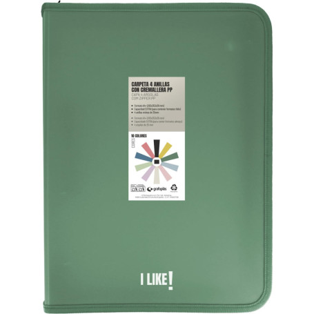 Classeur à Anneaux A4+ avec Fermeture Éclair - Grafoplás Vert Foncé