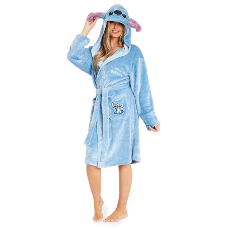 Robe de Chambre Femme Disney Stitch en Polaire Douce - Bleu