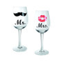 Verres à Vin Mr & Mrs - Set de 2 avec Décor Bise et Moustache