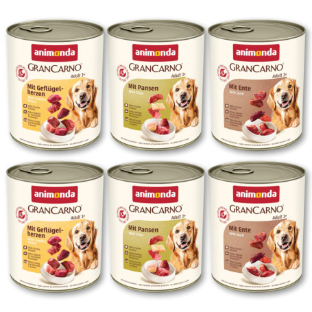 GranCarno Nourriture Humide pour Chien Adulte - 6 x 800 g, Ingrédients Frais et Naturels