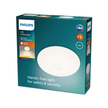 Plafonnier LED Philips avec Détecteur de Mouvement - 6W, 2700K, Blanc