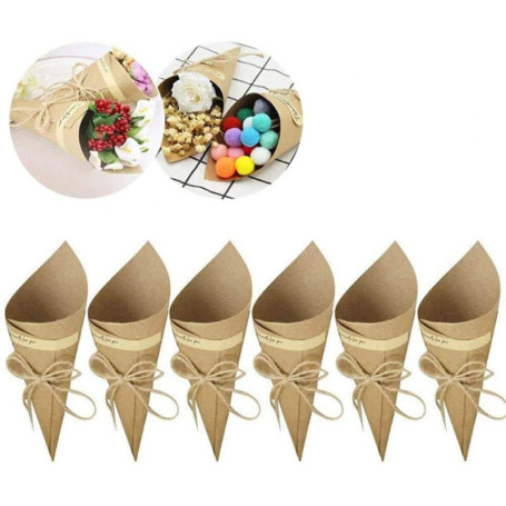 Cônes de Confettis en Papier Kraft Rétro - 50 Pcs pour Mariage et Anniversaire
