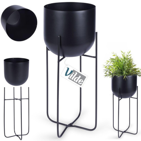 Cache-pot en métal noir avec support Vilde - 16,5 x 42 cm