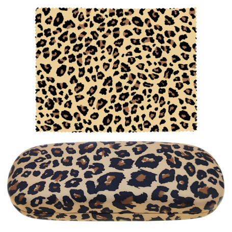 Étui à Lunettes Imprimé Léopard avec Chiffon de Nettoyage