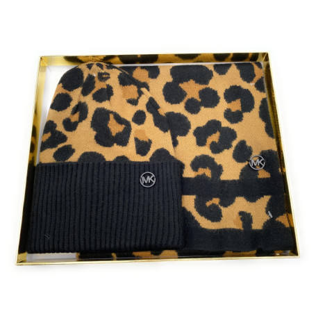 Coffret Écharpe et Bonnet Michael Kors en Laine Acrylique Motif Léopard