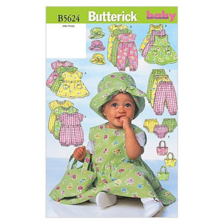 Patron de Couture Bébé : Robe, Barboteuse et Accessoires Butterick